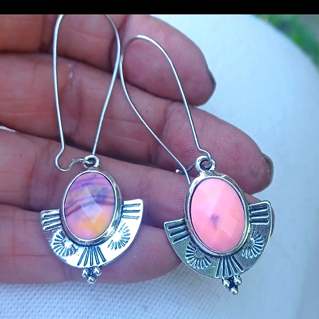 Faceted Pink Turquoise, Silver Plate,Navajo ,Earrings!So Pretty?!